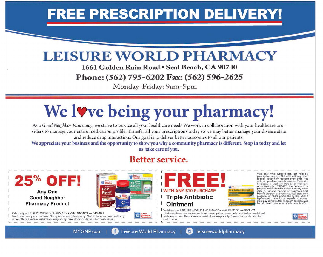 FREE PRESCRIPTION DELIVERY!